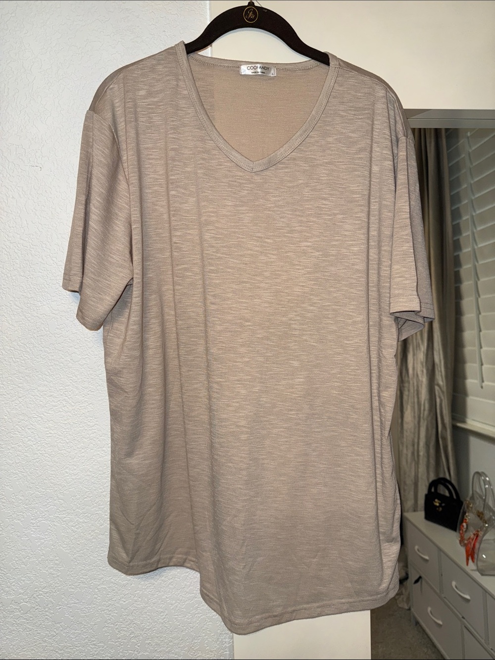 Cozy V-Neck Short Sleeve Tee in Taupe by C/O Pop
